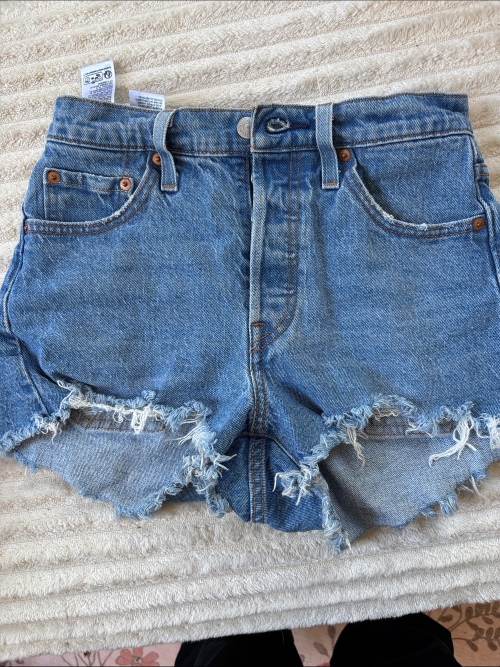 Levi's Blue Distressed High-Rise Denim Cutoff Shorts